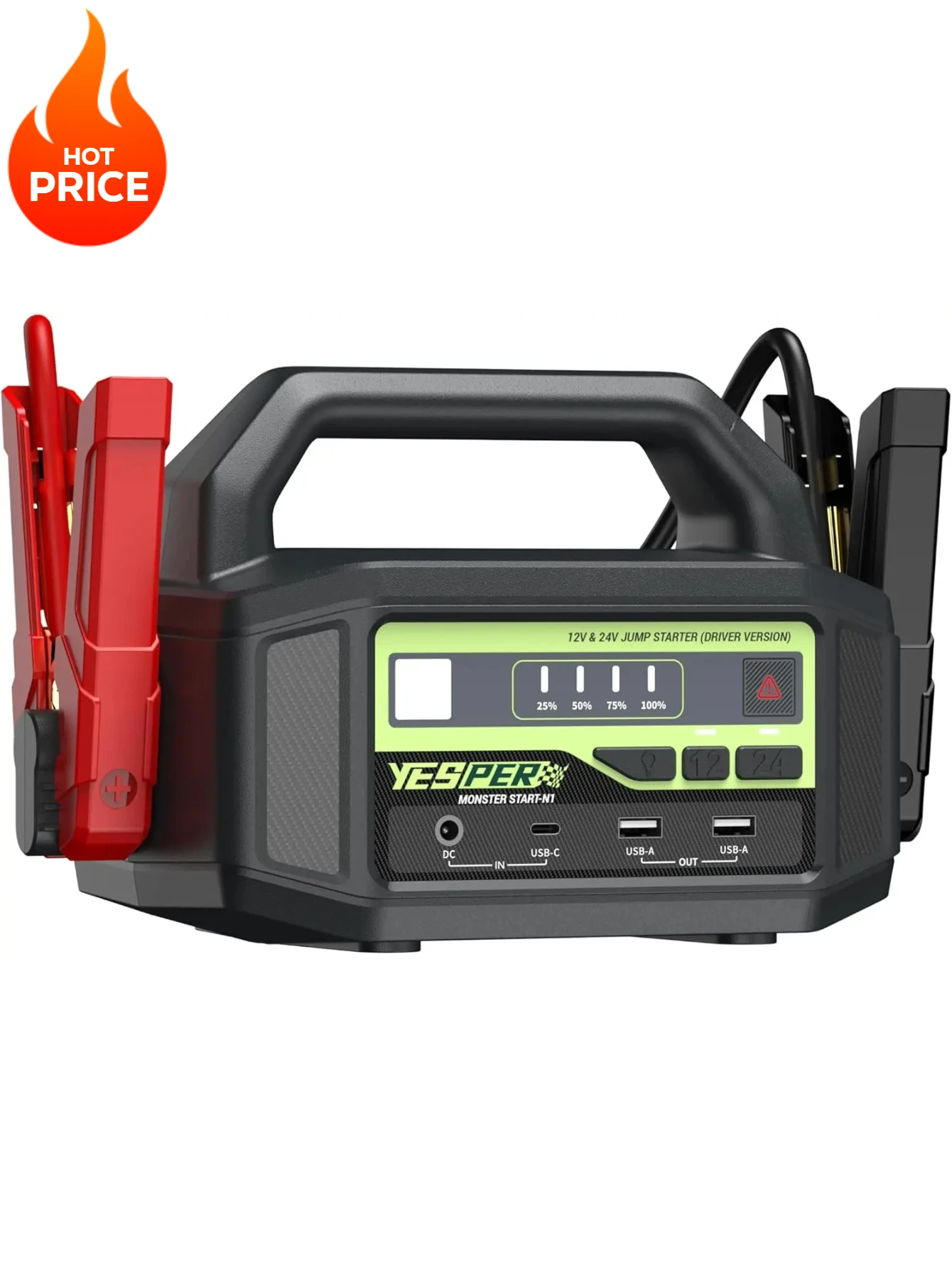 

12V/24V Car Jump Starter, 6000A Peak 5.1 lbs Portable Jump Starter Battery Pack Quick Charge with AC Adapter 36400mAh