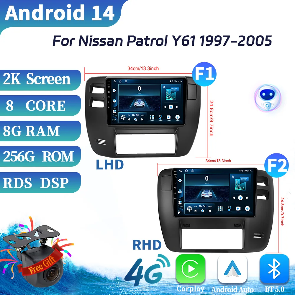 

For Nissan Patrol Y61 1997-2005 Car Radio Multimedia Video Player Navigation GPS Android 14 WIFI Wireless CarPlay Screen Touch