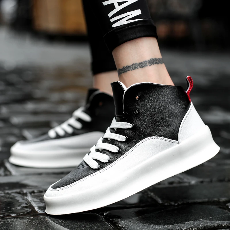 Hot Fashion High top Men Sneakers Streetwear Hip hop Platform Sneakers Men Leather Casual Shoes Lace-up Designer Mens Trainers