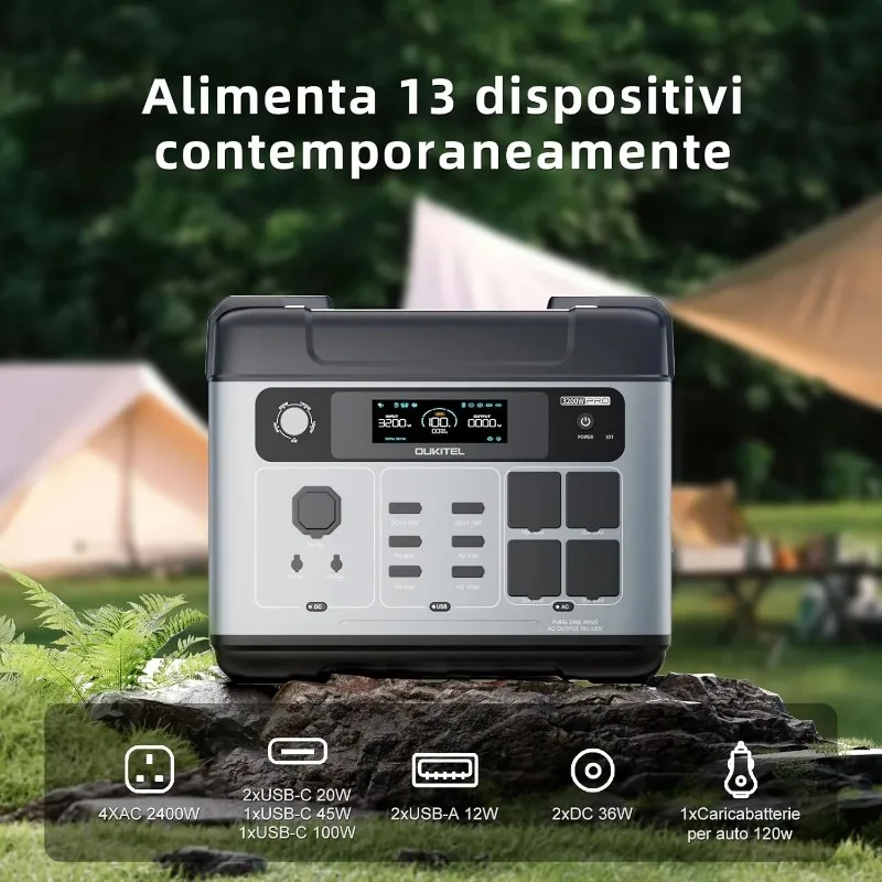 Oukitel 3200W Portable Power Station, 3200W LiFePO4 Solar Generator Fast Charge, 2400W Emergency Backup Battery Power Supply