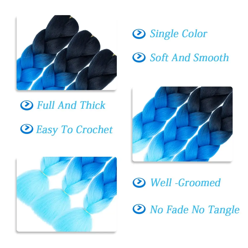 합성 옴브레 브레이딩 헤어 3개입 점보 브레이딩 헤어 익스텐션 박스 브레이드 트위스트 24인치 핫 워터 씰 리얼 소프트