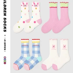 4 Pairs Little Girls Socks Children Spring Newest Cotton Socks Calf Sock Ruffle Plaid Cartoon Bunny Socks Baby Girls Boys Socks