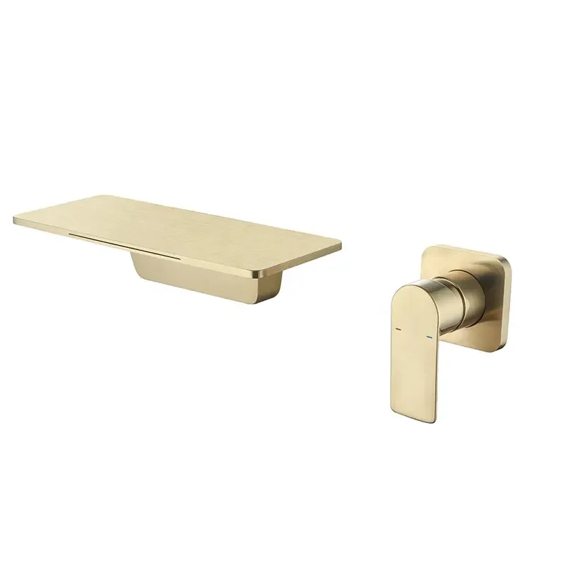 Oil wipe brass waterfall sink brushed gold shower set wall mounted washbasin black mixer