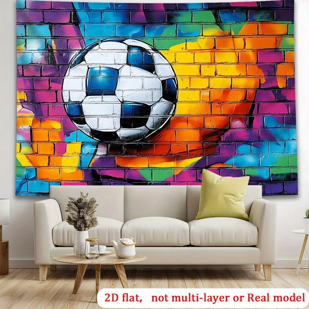 Graffiti Football Tapestry - Colorful Brick Wall Soccer Ball Street Art Urban Sports Wall Decor Game Room Bedroom Multiple Sizes
