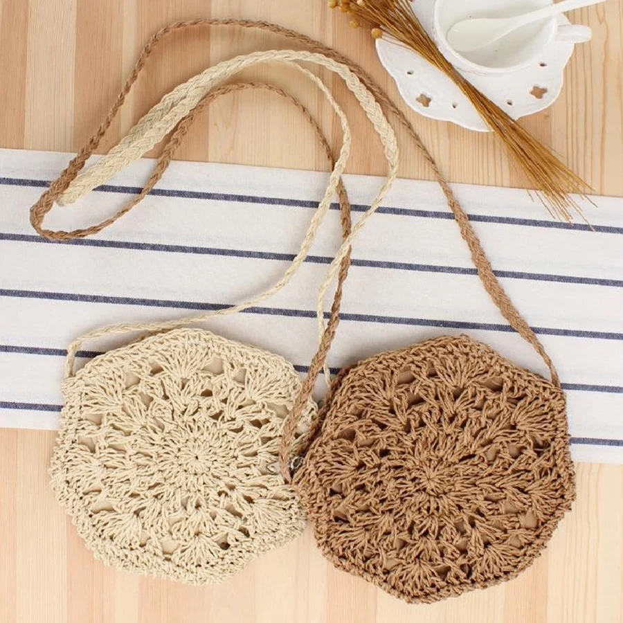 

Summer Bali straw woven bag octagonal hollowed-out shoulder crossbody bag vacation beach women's bag for daily commuting handbag