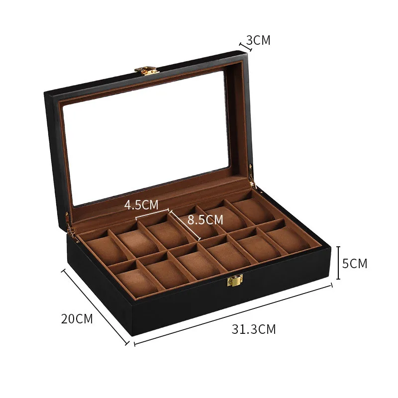 VANSIHO Wooden 6/10/12 Slots Watch Display Tray Packaging Gift Case Table Position Wood Material Watch Storage Box