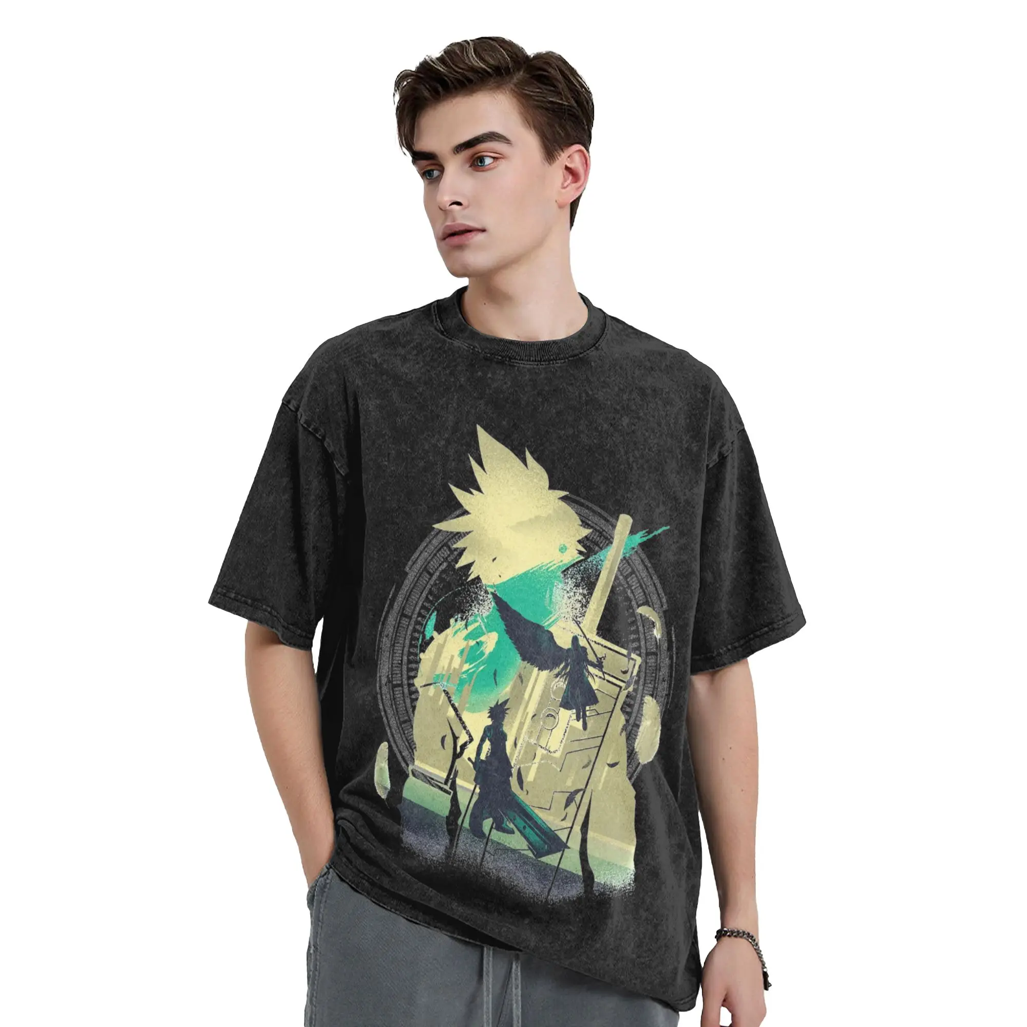 Vintage Finals Fantasys Soldier Vintage Washed Tshirts Unisex Round Neck Short Sleeve Tops Shirts Game Cotton Summer Clothes