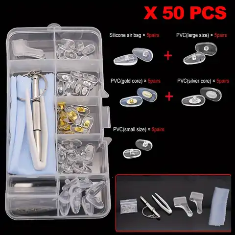 Almohadillas nasales de silicona suave para gafas, tornillos para gafas de sol, Kit de reparación de gafas, soporte para la nariz, 10/50 Uds.