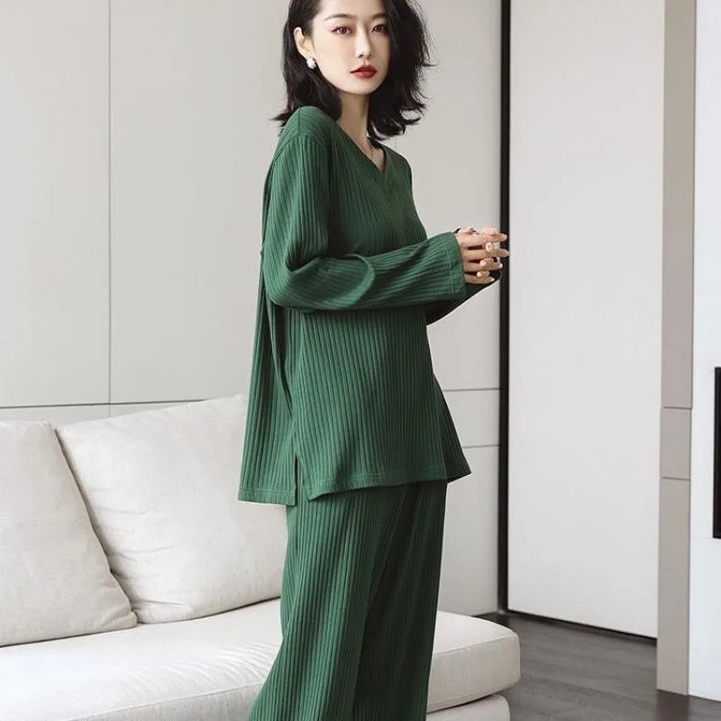 Spring and Autumn New Pajamas Long Sleeve Pants 2 Sets of Advanced Sense Can Be Worn Outside The Home Suit Set 200 Pounds Pajama