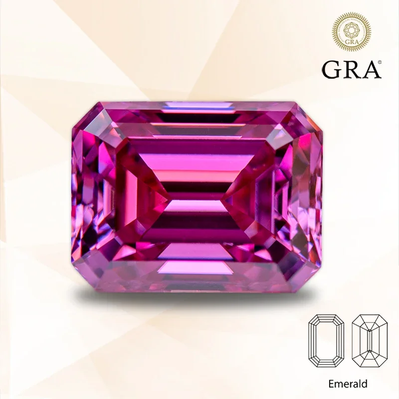 

Moissanite Pink Color Emerald Cut Charms Gem Lab Grown Diamond DIY Ring Necklace Earrings Main Materials with GRA Certificate