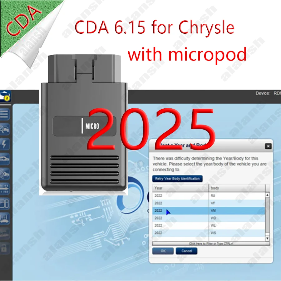 

Адаптер CDA 6.15 CDA6 MicroPod II 2026 года для диагностики Chrysler, совместимый с программой Witech 2 Flash для Dodge/Chrysler/Jeep Nitro