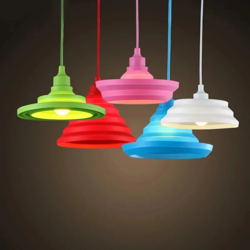 Modern Simple Colorful Silicone Fashion DIY Design Color Children Bedroom Restaurant Pendant Lamp Single Head E27