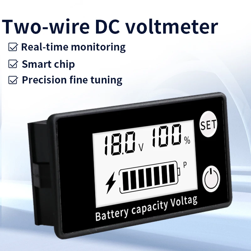 Battery Capacity Voltmeter DC 8V-100V Indicator Power Meter Lithium LiFePO4 lead-acid Cell 12V 24V 48V with Temperature Alarm