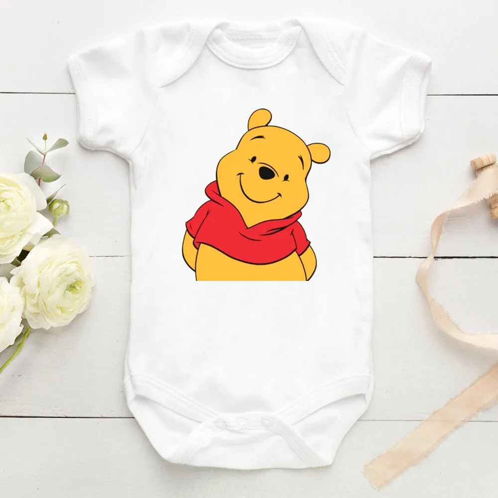 Pooh Bear Print Cartoon Cute Newborn Baby Rompers Disney Winnie the Pooh Baby Girl Clothes Cotton Casual Ropa Bebe 0-24M