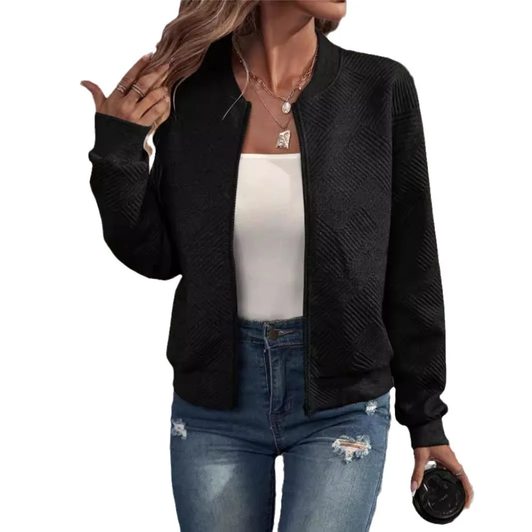 2024 independent cross-border European and American new fashionable solid color zipper jacket for women