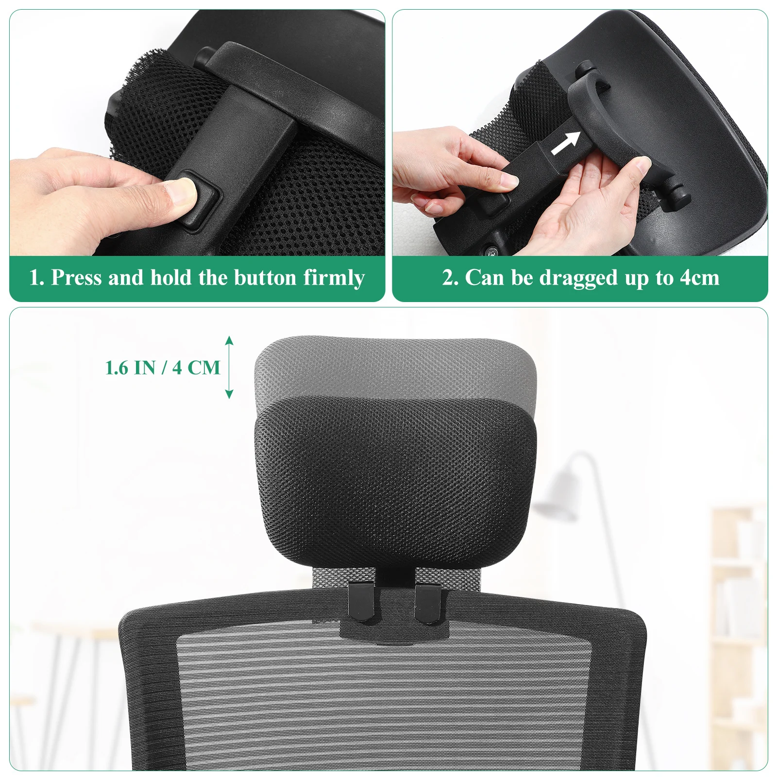 사무실 의자 헤드레스트 조절 가능한 높이 각도 목 보호 헤드 서포트 베개 인체공학적 메쉬 쿠션 임원용 호환