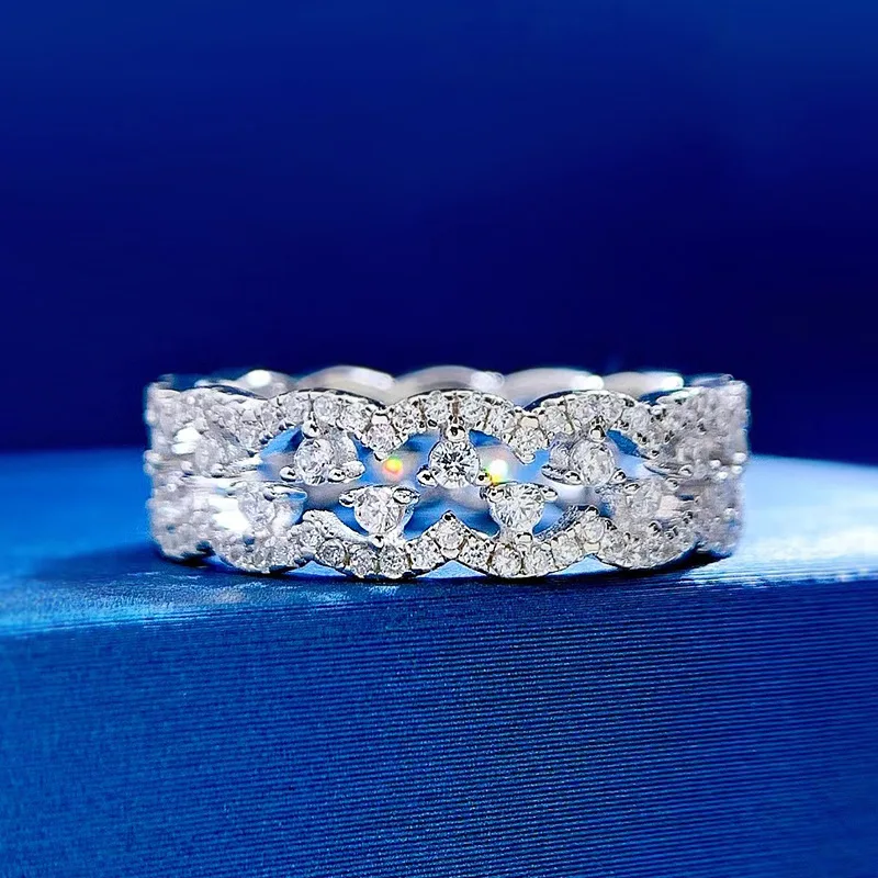 

Ts 925 Sterling Silver Full Diamond Moissanite Ring for Women Men Lace Pave Diamond Ring D Color Moissanite Diamond Ring