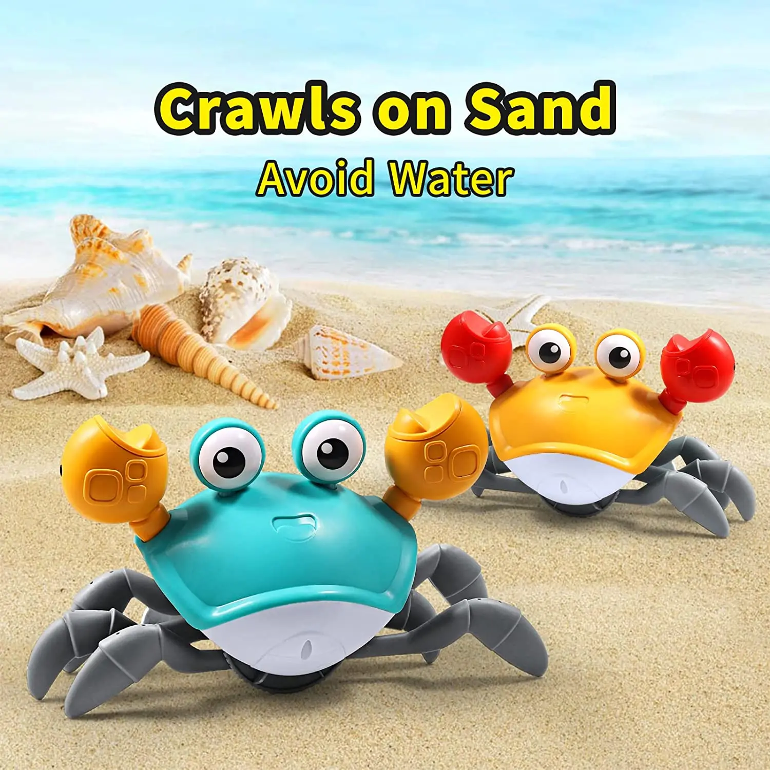 Musical Crawling Crab Baby Toy, Rechargeable Walking Crab Toy with LED Light, Automatically Avoid Obstacle, Fun Interactive Toys