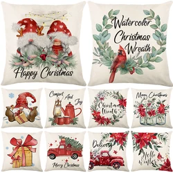 Christmas Throw Pillow Case 45x45cm Linen Pillow Covers Christmas Ornament Home Holiday Party Car Decorations Xmas Cushion Cover