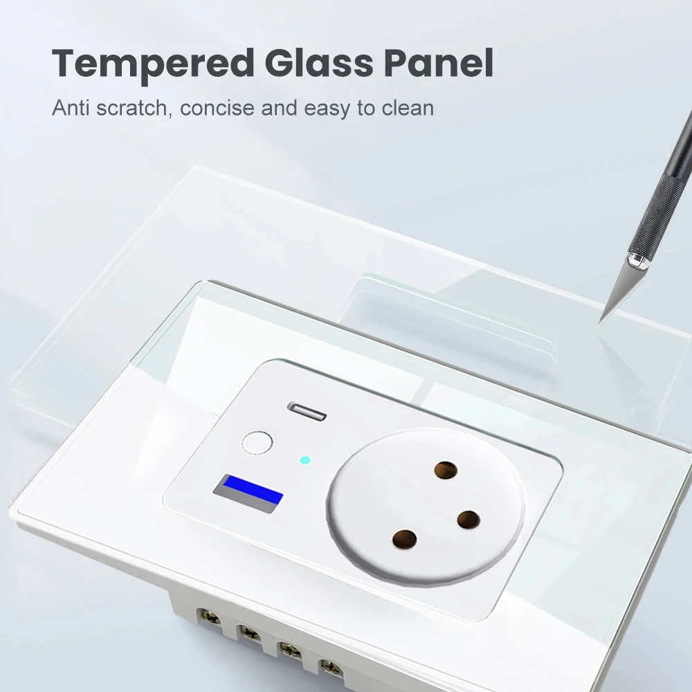 Shawader Israel Smart Wall Socket Glass Panel USB Type-C Fast Charging Voice App Controlled Power Outlet by Alexa Google Home