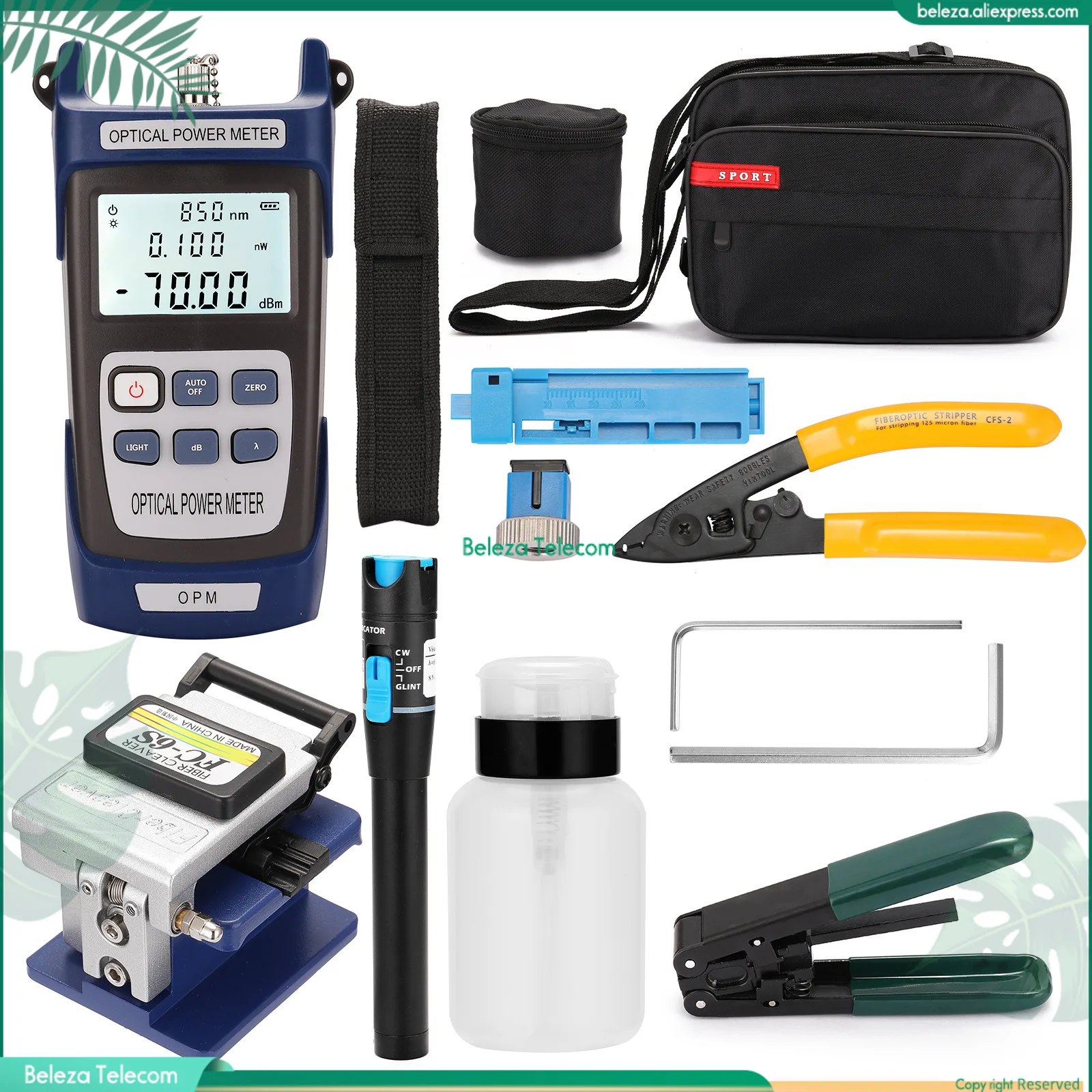 

FTTH Fiber Optic Tool Kit FC-6S Fiber Cleaver Optical Power Meter 5-30km Visual Fault Locator Otdr With Stripping Pliers