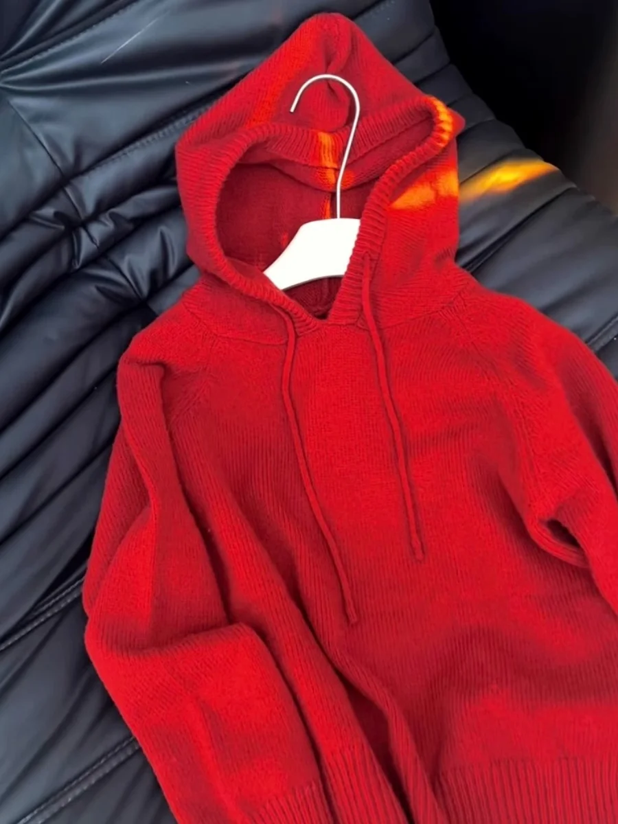 Suéter con Capucha Rojo de Navidad y Año Nuevo, Ropa Interior y Exterior para Mujer, Top de Punto Suave y Acogedor, Estilo In...