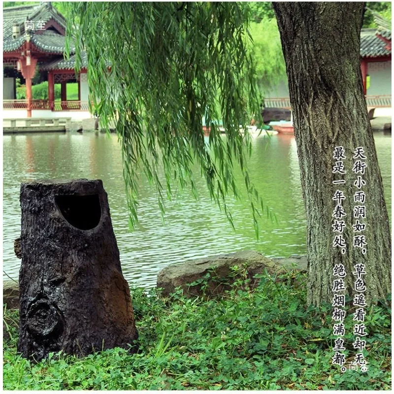 Outdoor garbage cans in park scenic spots, creative imitation tree stump garbage cans, garden landscape garbage sorting boxes