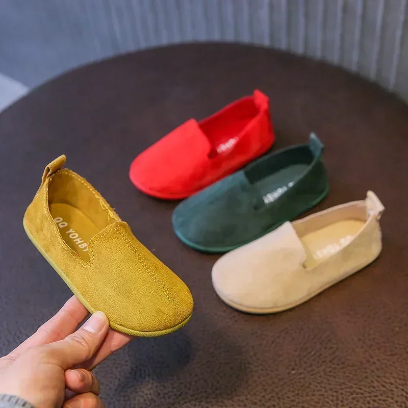 Children\'s Flat Shoes New Candy Color Simple Casual Shoes Loafers Slip-on Flats Lightweight Boys Girls Leather Shoes Moccasins