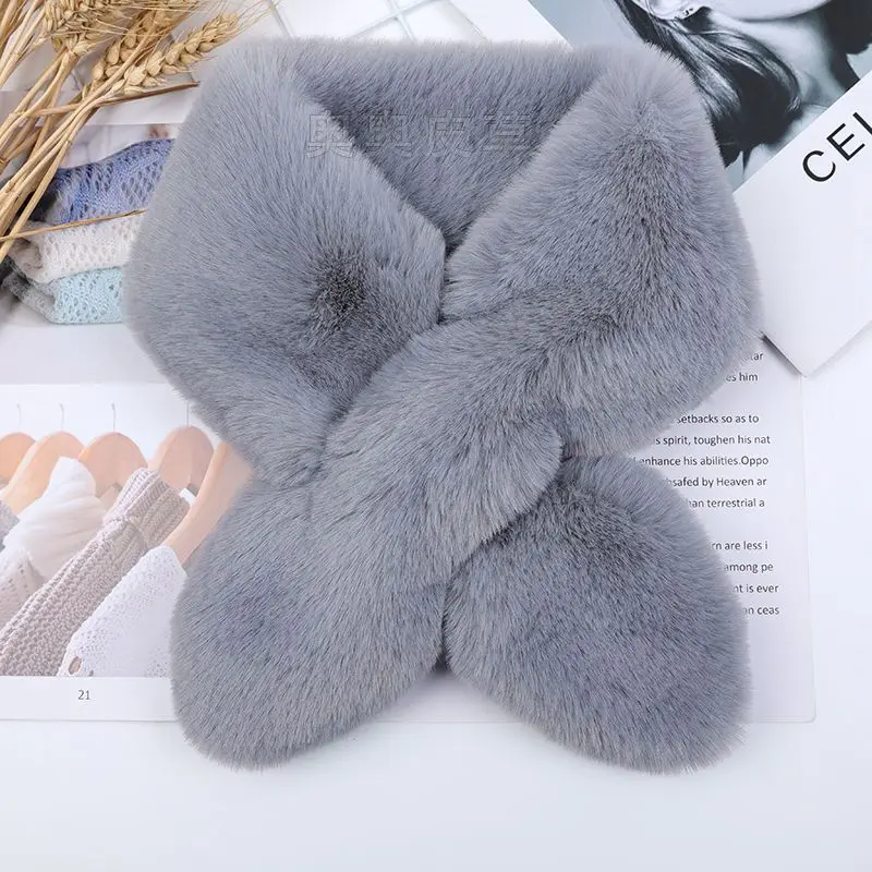 Korean Fashion All-match Furry Plush Cross Scarf Women's Winter Trendy Chic Thick Warmth Soft Faux Fur Fake Collar Neck Warmers
