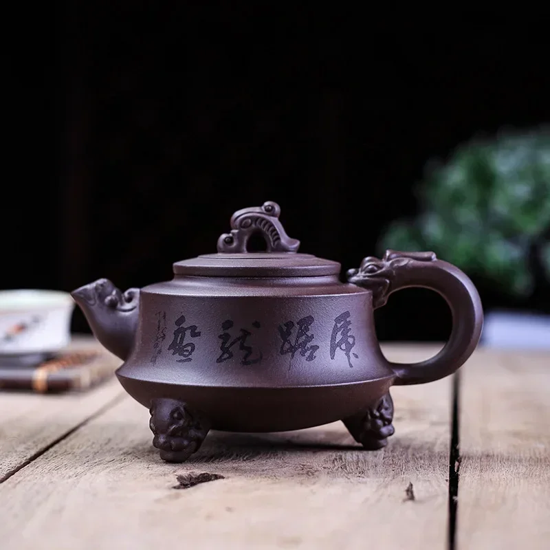 Yixing genuine purple clay pot，Pure handmade purple clay apot Creativity Dragon fight, tiger fight Chinese Kung Fu tea set pot