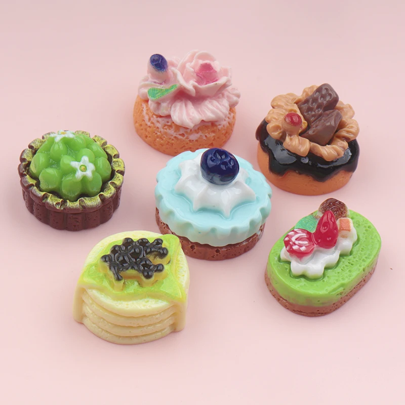 10/100Pcs Resin Fruit Cake Fake Food Miniatures Dessert DIY Dollhouse Figurine Flatback Decor Ornaments Hair Decor Accesories
