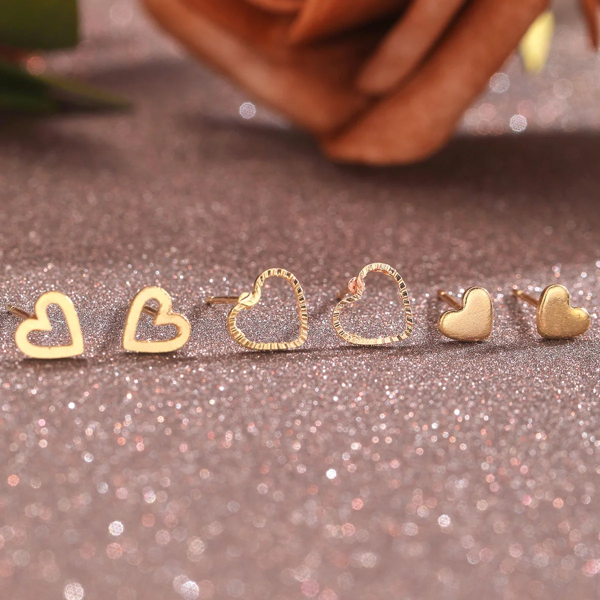 6 pezzi set di orecchini a forma di cuore carino color oro per donne ragazze semplice rame metallo abbigliamento quotidiano amore orecchini a