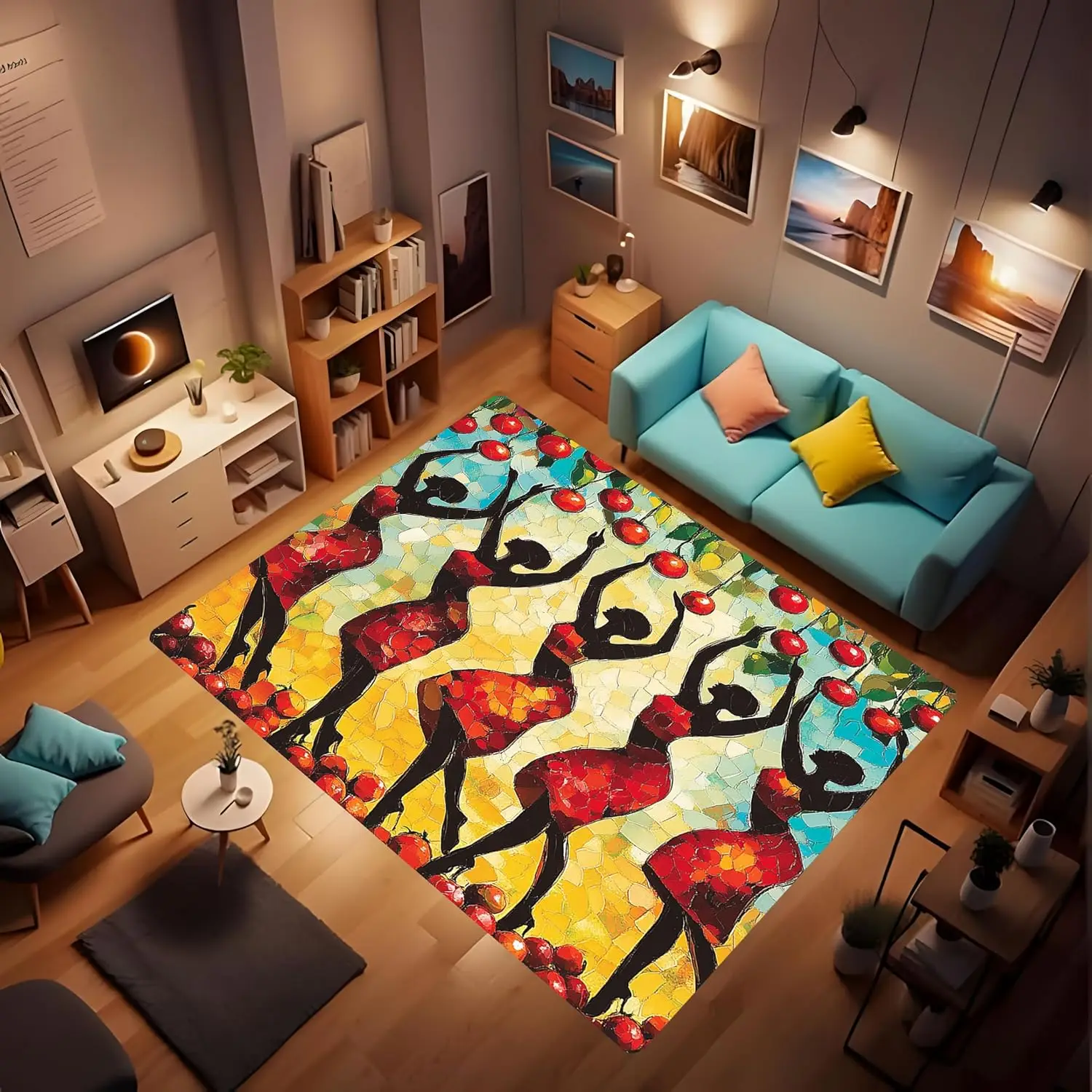 A Group of Elegant African American Women in Long Dresses Oil Painting Abstract Carpet, Charming Artwork, Indoor Non-Slip Carpet