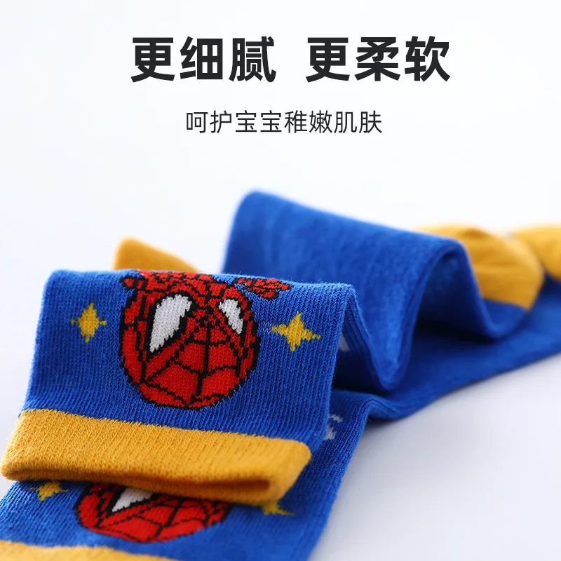 Meias de algodão meio bezerro dos desenhos animados Disney Marvel para meninos, meias quentes de bebê, homem-aranha, outono, inverno, 1-12 anos, novo, 5 pares por lote