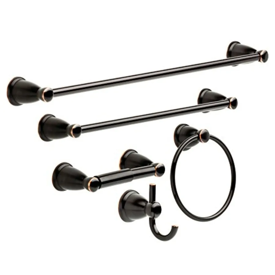 

Kinla 5-Piece Bathroom Set Oil-Rubbed Bronze 18' 24' Towel Bar Racks Toilet Paper Holder Ring Hook KIN5PC-ORB