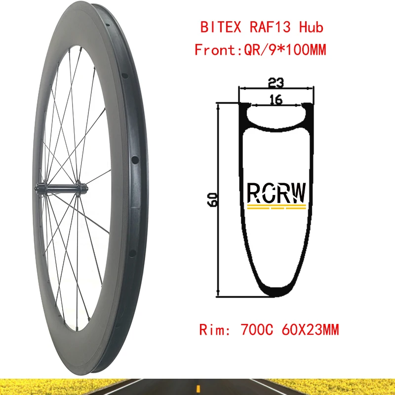 

Переднее углеродное колесо 700C Road 60x23 мм, обод с 20 отверстиями, глубина 60, ширина 23, базальтовая V-образная Тормозная клинчерная Скоба BITEX RAF13, столб Wing20 спицы