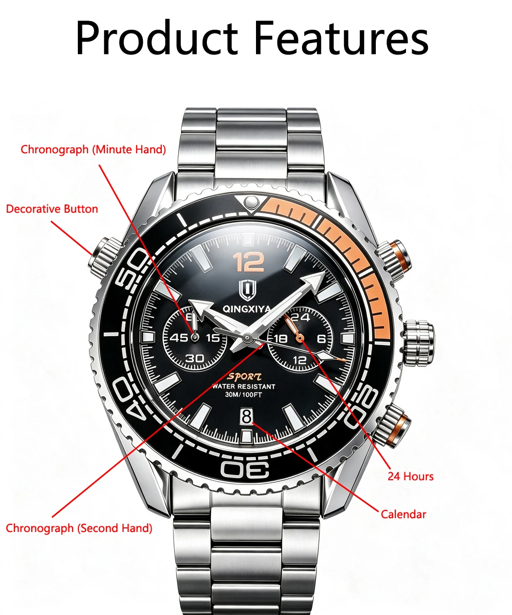 QINGXIYA Marken-Luxus-Herrenarmbanduhr Sport-Chronograph Wasserdicht Leuchtend Datumsanzeige Uhren für Herren Casual Quarz Herrenuhr Reloj – Detail 10