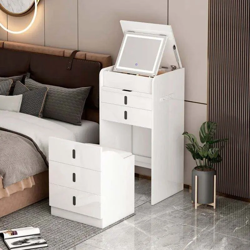 //All-Modern Multifunctional Dressing Table With Light Simple Bedside Storage And Mirror Drawer For Women's Makeup Vanity