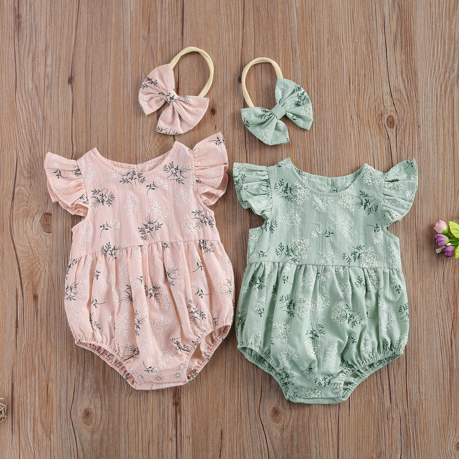 Neugeborenen Baby Mädchen Strampler Rüschen Baumwolle Baby Mädchen Kleidung Frühling Sommer Drucken Overalls 2pc Outfits Sunsuit Baby Kleidung