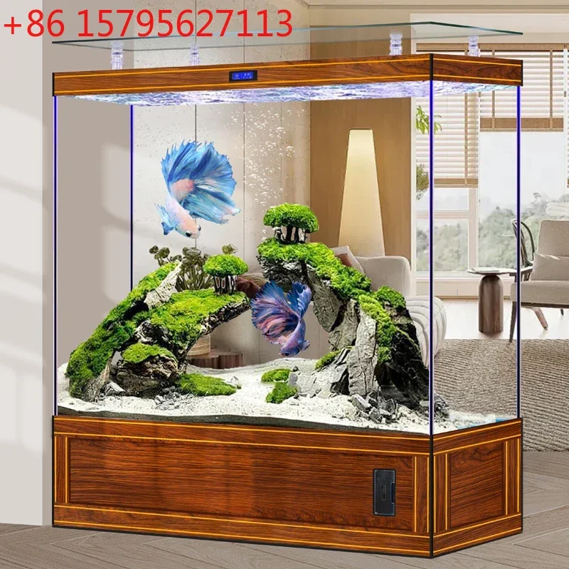 

New light luxury square fish tank ultra-white glass living room household upper filter screen partition