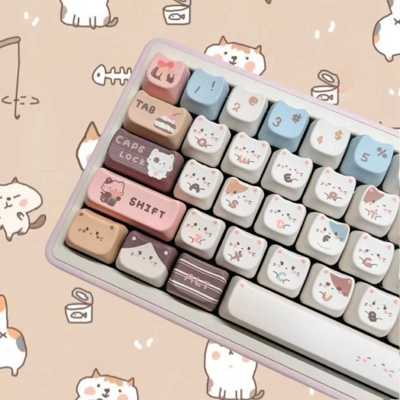 

Sea Salt Cat Keycap Set 145 Keys MAO Profile PBT Dye Sublimation Fit 68/75/87/98/104 Keycaps for Mechanical Keyboard Ideal Gift