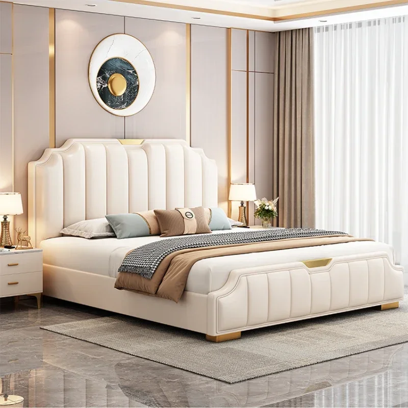 

White Headboard Space Bed Frame Modern Princess High Storage Double Bed Bedroom Full Size Queen Cama Grande Bedroom Furniture