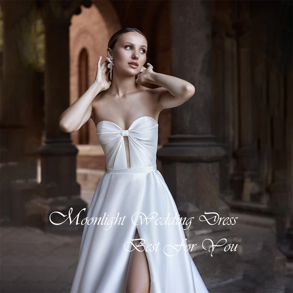 فستان زفاف بسيط مطوي على شكل حرف a للنساء على شكل قلب بدون أكمام بفتحة جانبية عالية مفتوح الظهر فستان زفاف فيستدوس دي نوفيا مخصص