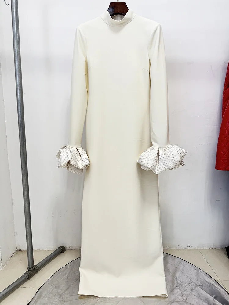 

Новое европейское элегантное вечернее платье макси с длинными рукавами, расшитое бисером, с 3D цветами, дизайнерское, приталенное, для торжественных ужинов и вечеринок