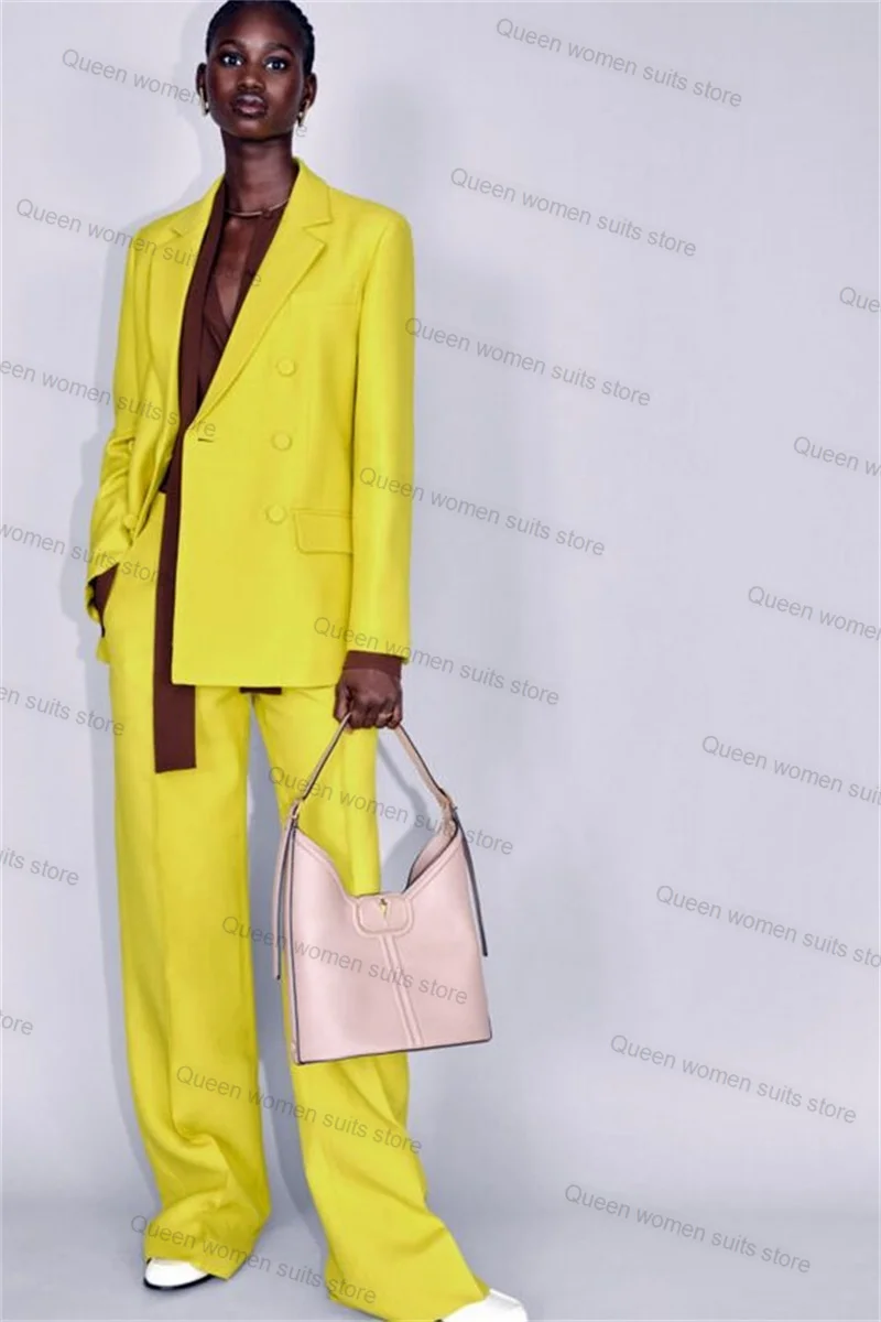 

Yellow Formal Women Suit Set for Wedding 2 Piece Blazer+Pants Cotton Office Lady Jacket Cotton Coat Trousers Custom Made