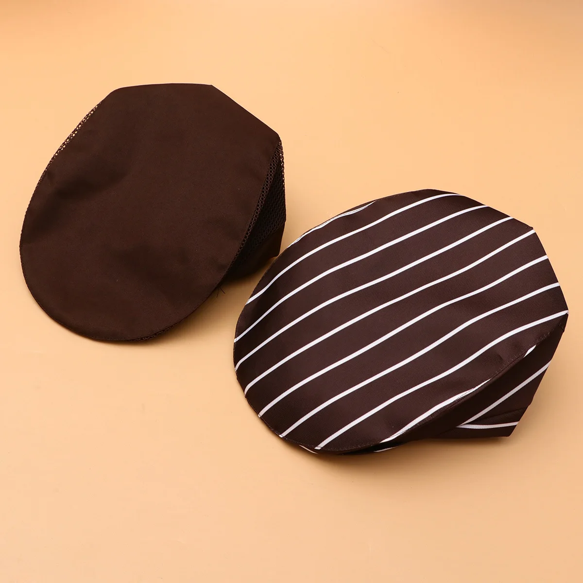 2 個のユニークな調理帽子キッチンスタッフレストランウェイターベレー帽快適な作業キャップコーヒーホワイトストライプコーヒーネット