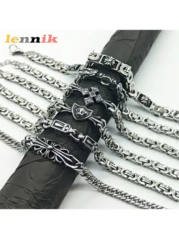 LENNIK Stainless Steel Bracelet for Men, Fadeless, Minimalist & Retro, Hip-hop Vibe, Versatile Trendy Accessory, Stylish Jewelry
