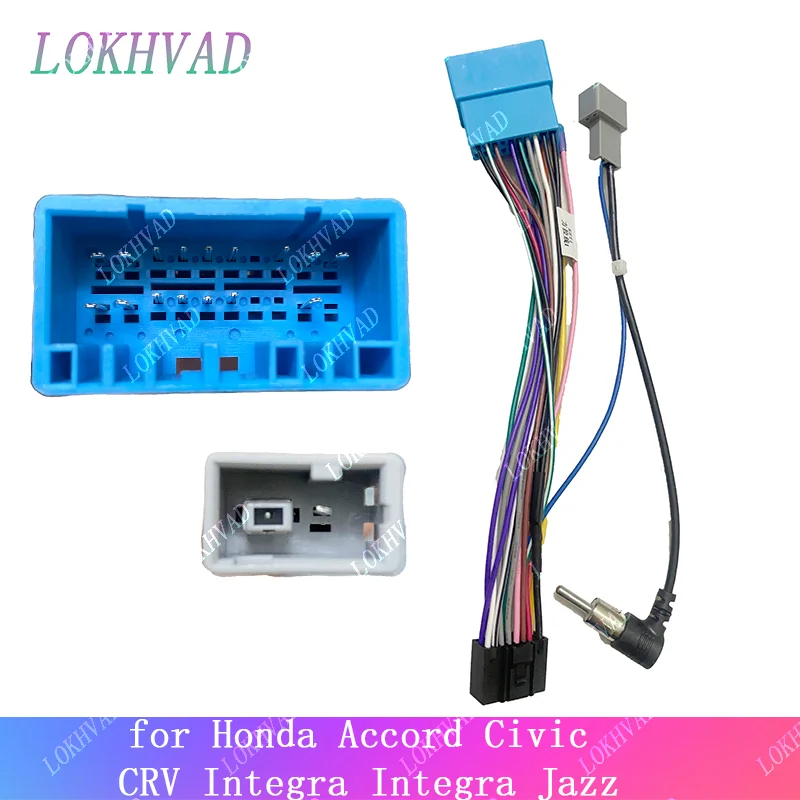 Car Radio Cable 16pin Power Wiring Harness Android Multimedia for Honda Accord Civic CRV Integra Jazz Odyssey