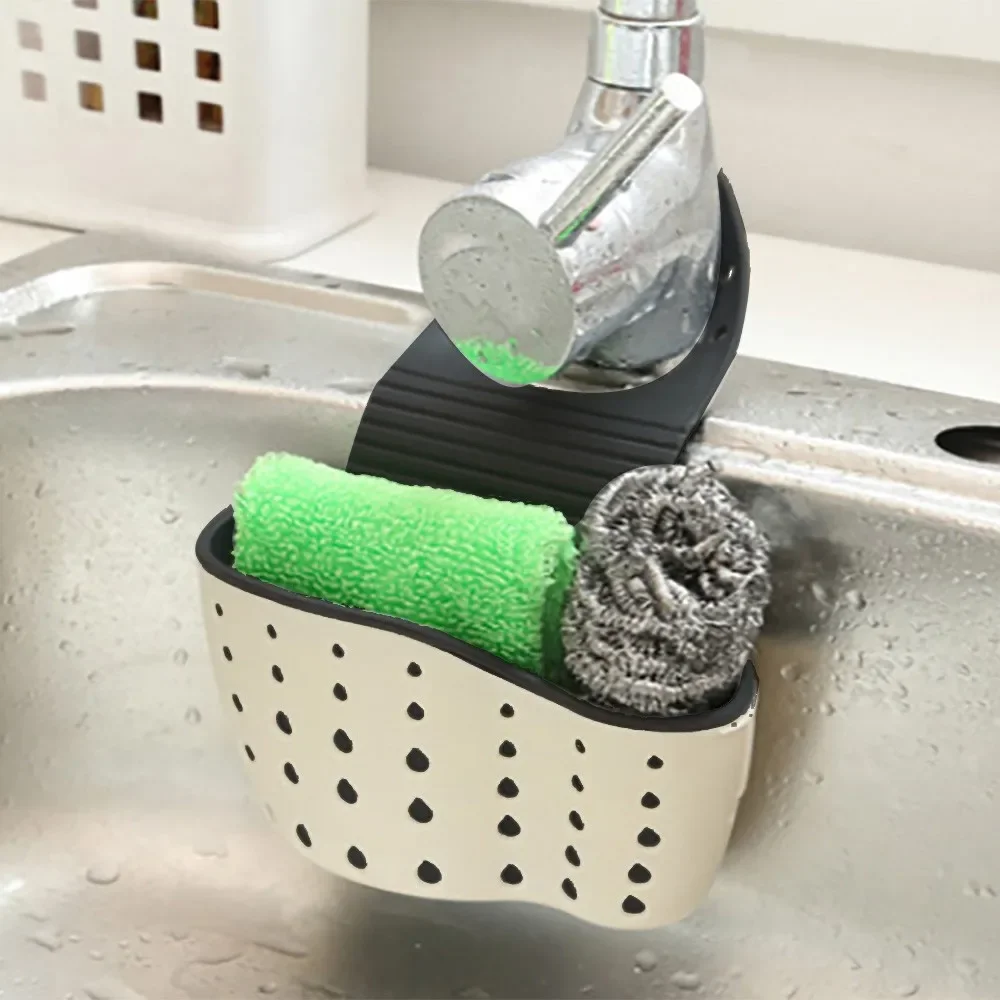 Sink Soap Sponge Holder Utensils Organizer Bag Adjustable Snap Storage Shelf Bathroom Hanging Drain Basket Kitchen Accessories