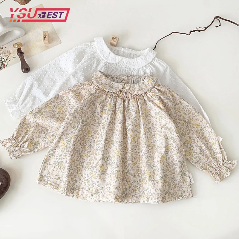 

Spring Toddler Girls Blouse Petal Pan Collar Summer Soft Cotton Baby Tops Casual Kids Long Sleeve Base Shirt Embroider Clothes